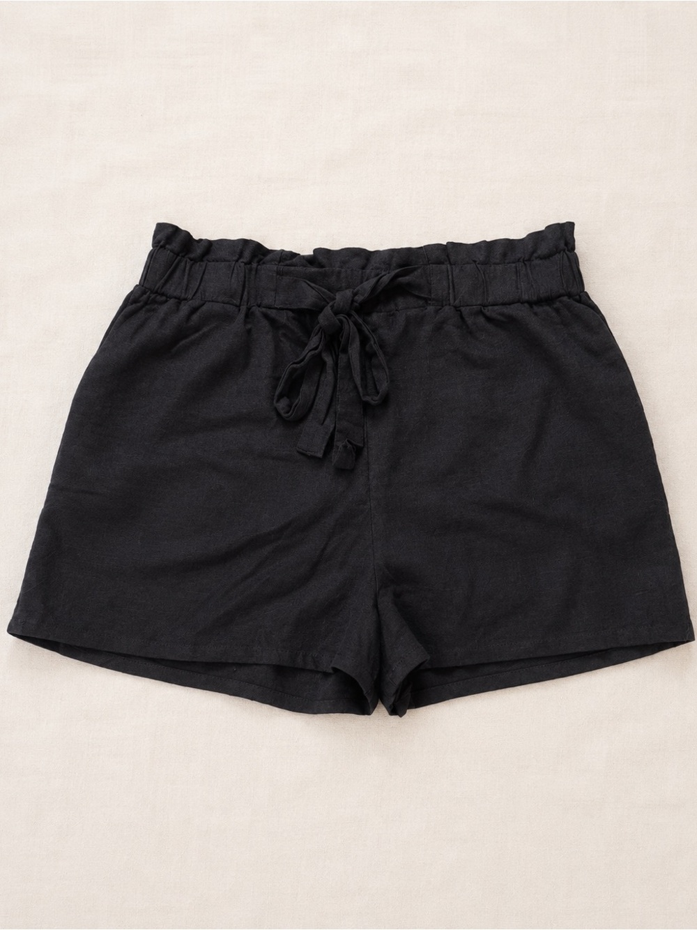 Ambiance Black High-Waist Drawstring Linen Shorts